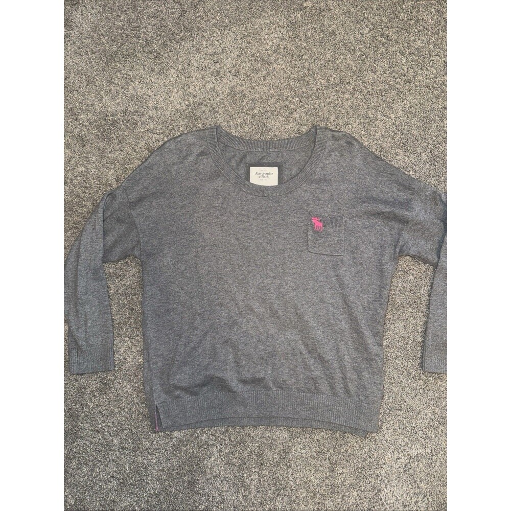 Abercombie & Fitch Woman’s Pullover Knit Sweater Crewneck Gray Large Crop Slits
